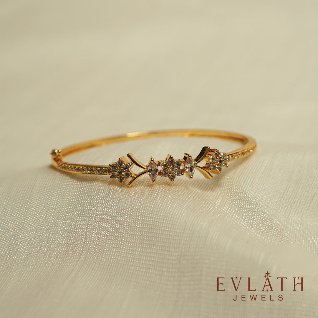 Premium Gold-Plated Bangles with White Stone Detailing, Adjustable Fit - Evlath Jewels